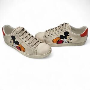 Gucci Ace Sneaker Disney Mickey Mouse Beige Orange Low Top Size 38.5 US 8.5